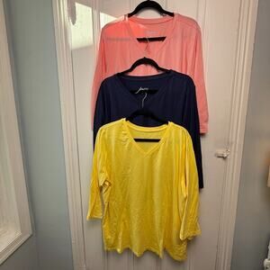 D&Co Essentials Cotton Blend Womens XL 3/4 Sleeve V-Neck Tops Set of 3 NWOT